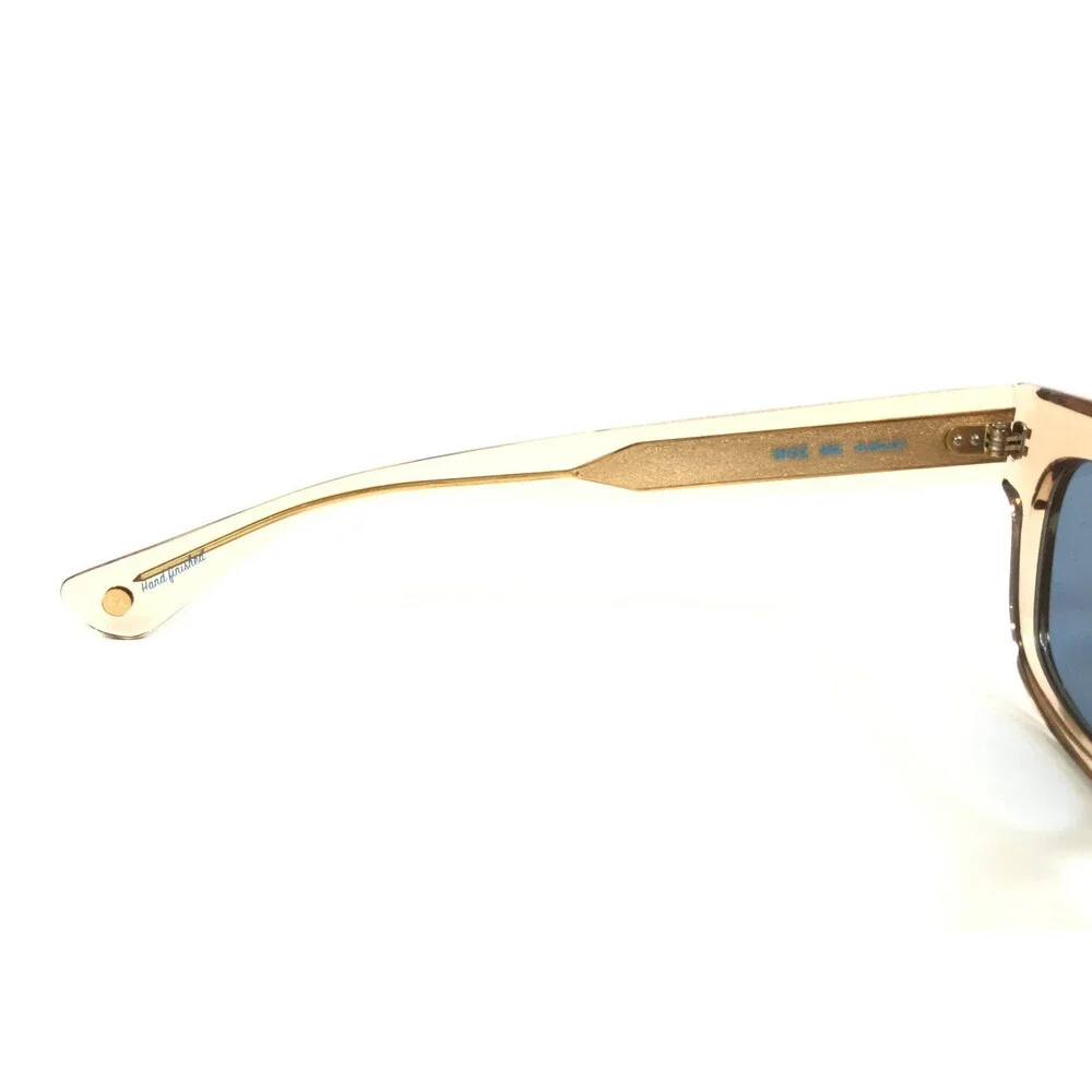 Garrett Leight Sunglasses WOZ BRE Champagne Square Frames with Light Blue Lenses